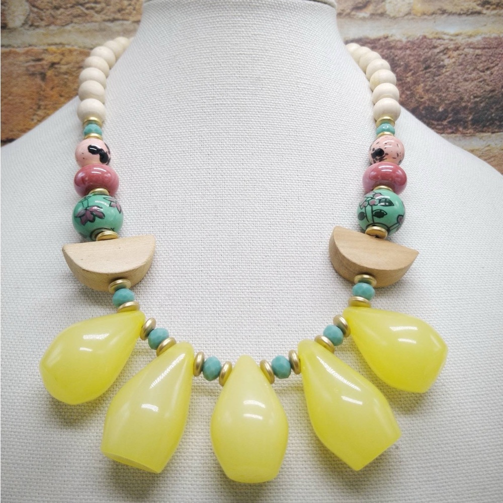 Boho Chic Yellow Statement Necklace - image 1